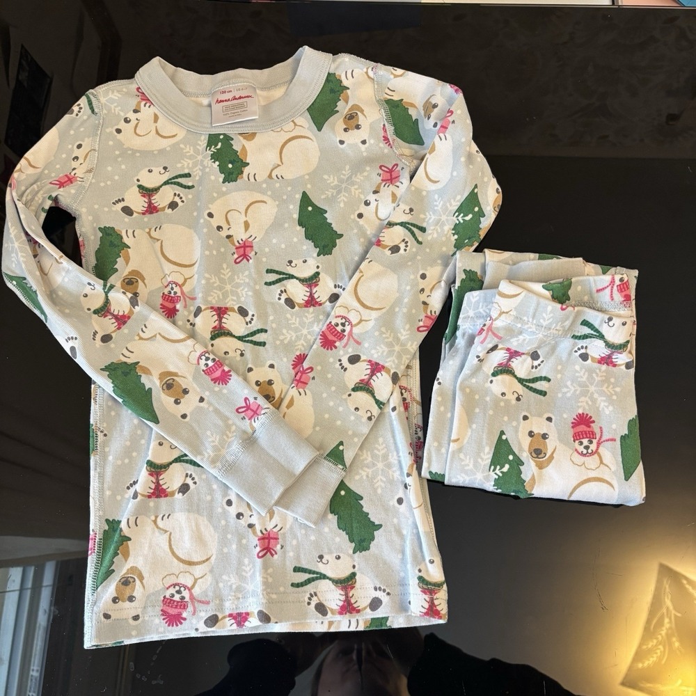 Hanna‎ Andersson Pajamas Set Polar Bear Winter 100% Organic Cotton Size 6-7